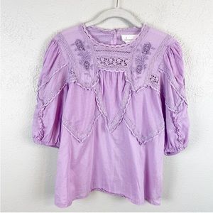 Anthropologie Aderyn Puff Sleeved Lace Blouse Size Small Purple